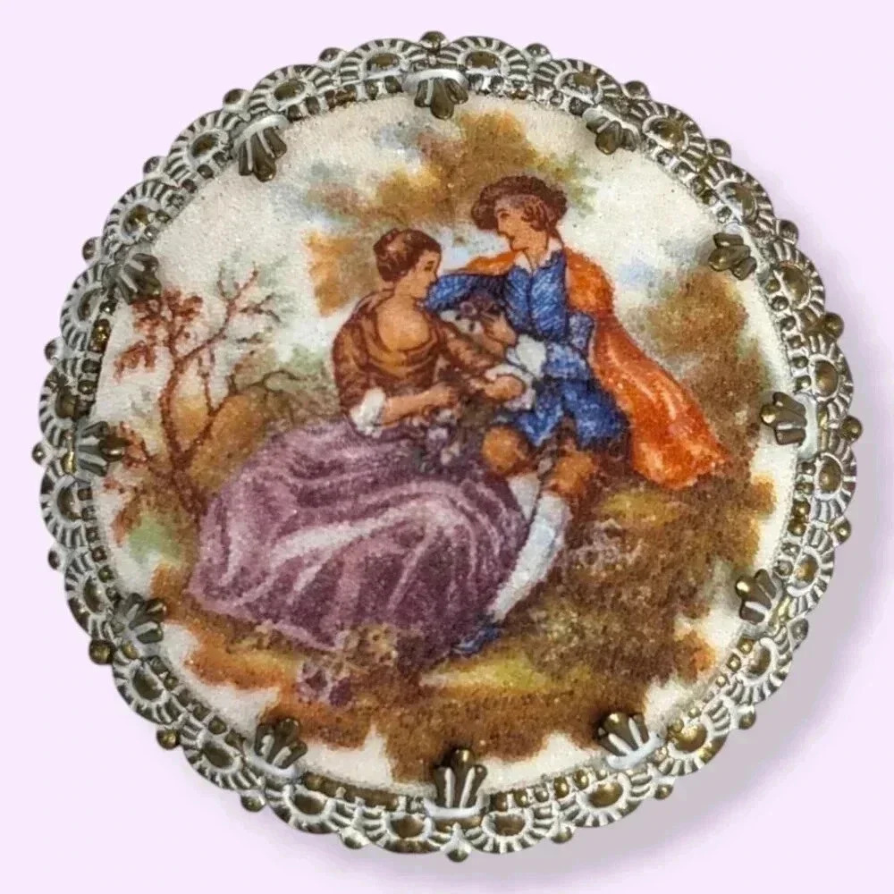 Vintage West Germany Sugar Glass Portrait Brooch